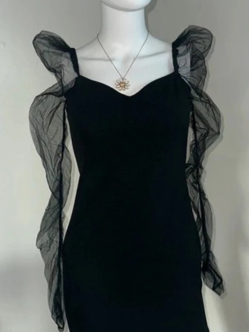 Chic Black Mini Dress with Sheer Organza Sleeves